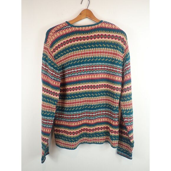 La Moda Cardigan Patterned Green Red Strip Zipper Front Size Large - Picture 5 of 6